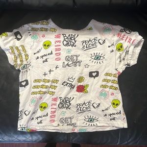 White graphic crop top